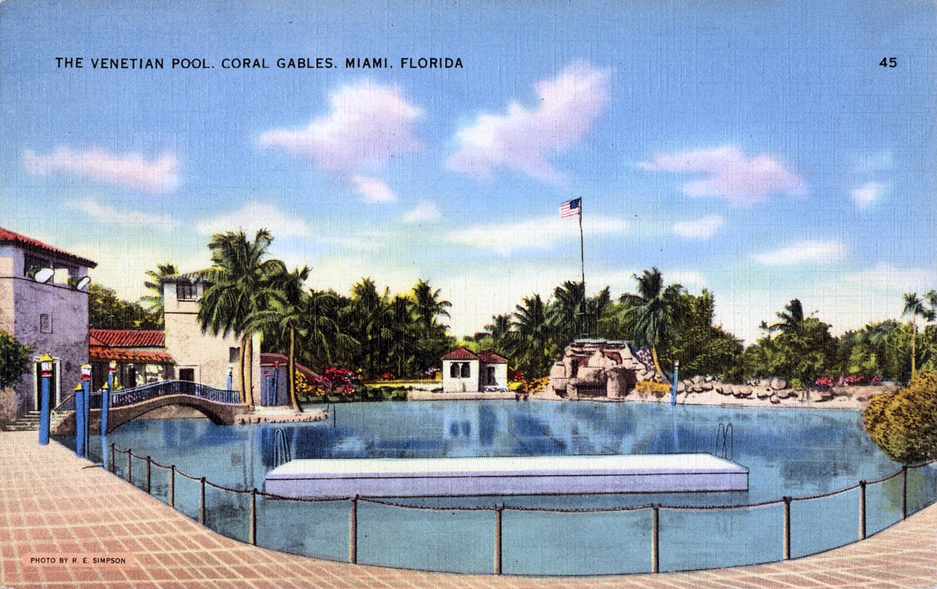 A vintage color postcard of the Venetian Pool